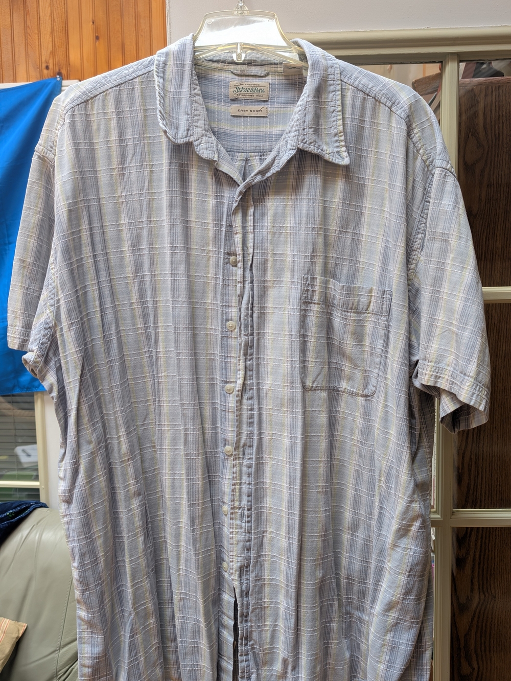 St. John's Bay Light Blue Plaid Short Sleeve Button-Up Shirt